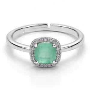 Exquisite Aqua Cushion Cut Silver Ring with Diamond Accents Halo