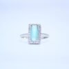 1 Elegant Sky Blue Baguette Cut Silver Ring with Dazzling Halo