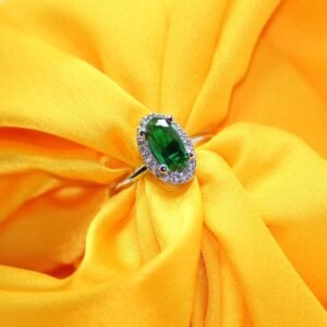 2 Radiant Oval Emerald Green Accent Ring with Shimmering Halo