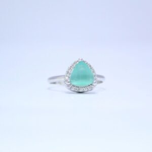 2 Trillion-Cut Aqua AD Ring with a Halo of Dazzling Accents
