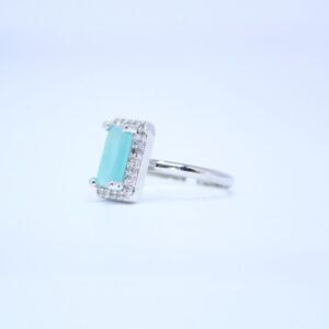 3 Elegant Sky Blue Baguette Cut Silver Ring with Dazzling Halo