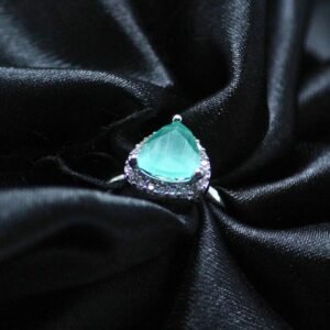 3 Trillion-Cut Aqua AD Ring with a Halo of Dazzling Accents