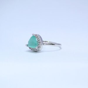 4 Trillion-Cut Aqua AD Ring with a Halo of Dazzling Accents