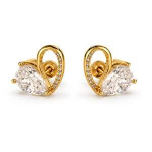 Ethereal Pear-Cut, Heart Gold-Tone Earrings