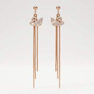 Graceful Swan Crystal Drop Earrings with Rose Gold Chains