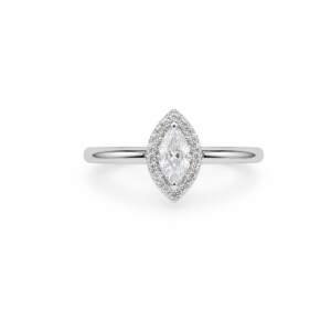 Marquise-Cut Halo Silver Ring – Timeless Elegance
