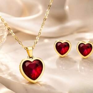 Romantic Heart Charm Necklace & Earrings Set