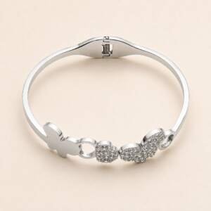 Elegant Silver Butterfly Crystal Bangle Bracelet for Women