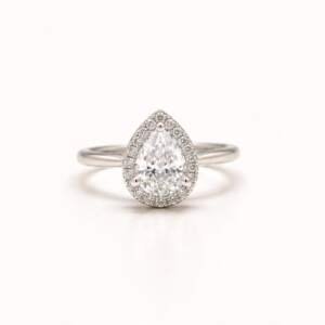 Lustrous Teardrop Halo Silver Ring
