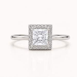 Ethereal Princess-Cut Halo Silver Ring