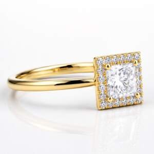 Luminous Princess-Cut Halo Gold Ring