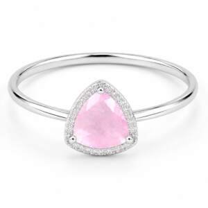 Elegant Rose Quartz Trillion Cut Silver Ring with Diamond Accents