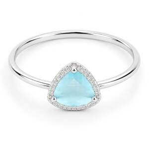 Trillion-Cut Sky Blue Ring with Radiant Halo Accents