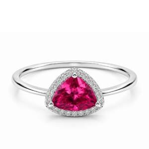 Trillion-Cut Ruby Red Ring with Sparkling Halo