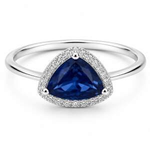 Trillion-Cut Midnight Blue Ring with Dazzling Halo