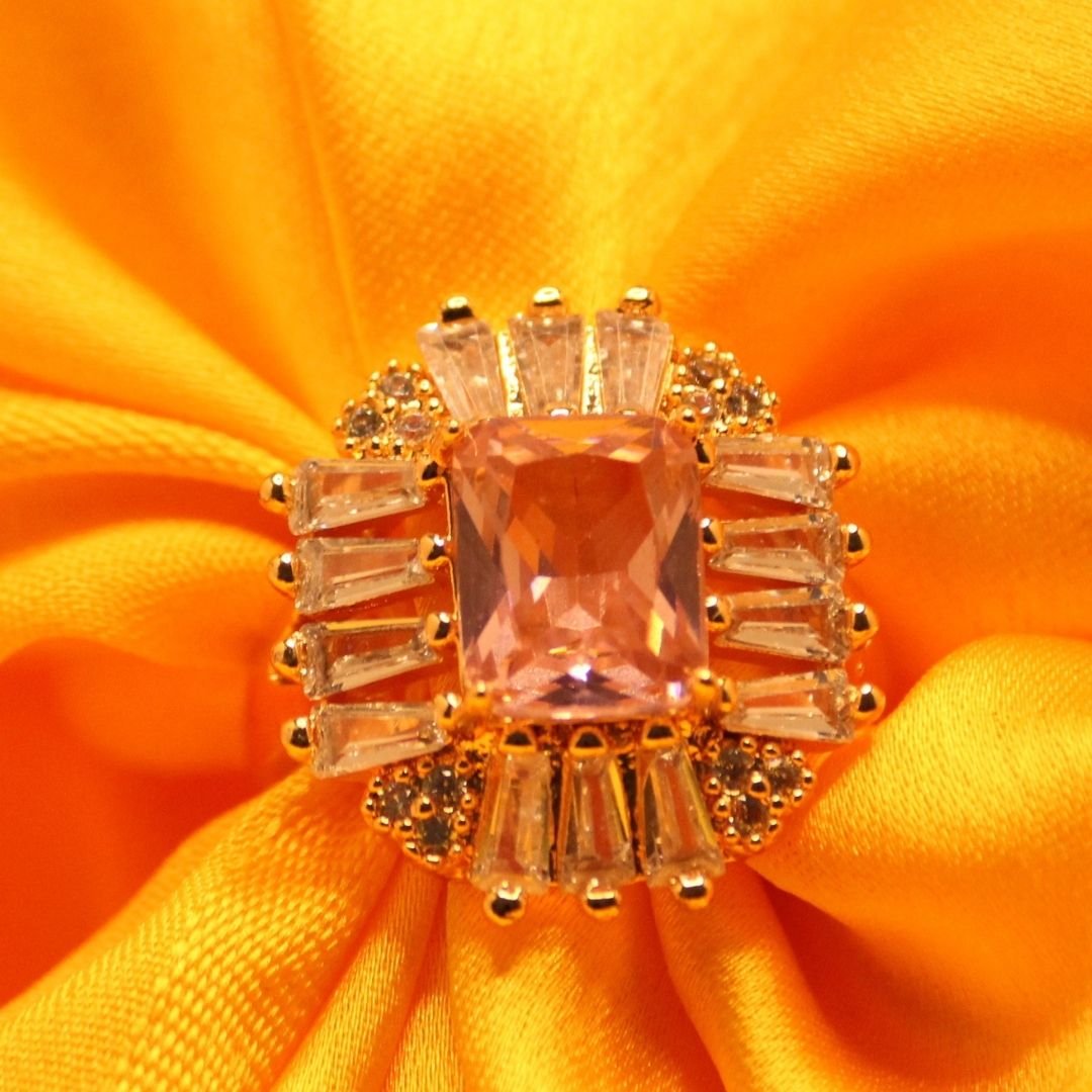 Blush-Elegance-Ring-with-Radiant-Pink-Center-and-Baguette-Halo
