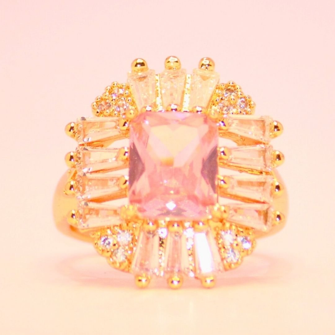 Blush-Elegance-Ring-with-Radiant-Pink-Center-and-Baguette-Halo-2