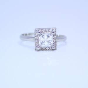 Ethereal Princess-Cut Halo Silver Ring
