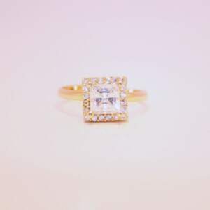 Luminous Princess-Cut Halo Gold Ring