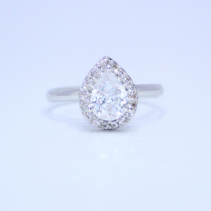 Lustrous Teardrop Halo Silver Ring