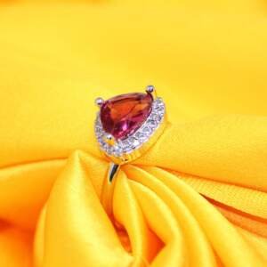 Trillion-Cut Ruby Red Ring with Sparkling Halo