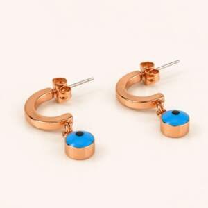 Rose Gold Evil Eye Charm Hoop Earrings – Protection & Elegance