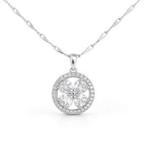 Spinning Floral Pendant Necklace with Diamond Accents