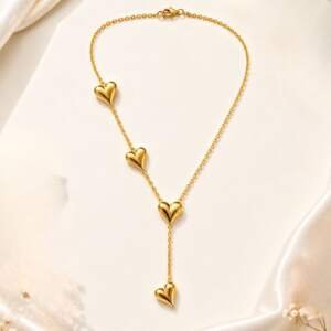Golden Harmony Multi-Heart Lariat Necklace