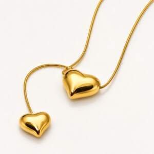Eternal Bond Two-Heart Gold Lariat Necklace