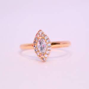 Ethereal Marquise Cut Halo Ring in Warm Gold