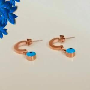 Rose Gold Evil Eye Charm Hoop Earrings – Protection & Elegance