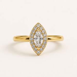 Ethereal Marquise Cut Halo Ring in Warm Gold