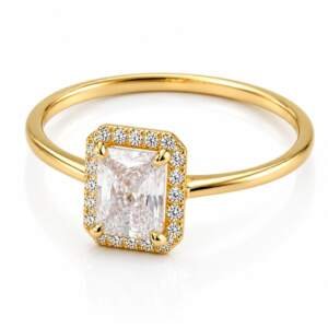 Regal Emerald Cut Halo Ring in Luxe Gold