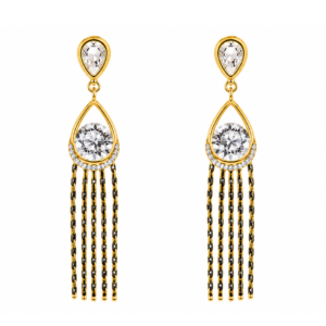 22K gold-tone plated crystal teardrop chain tassel earrings