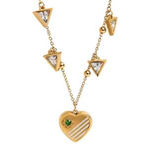 Elegant Gold-Tone Triangle Crystal & Heart Pendant Necklace for Women