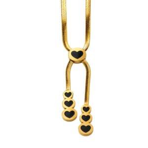 Elegant Gold-Plated Black Heart Lariat Necklace for Women