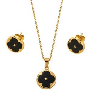 Elegant Gold-Plated Black Clover Pendant Necklace for Women