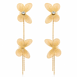 22K gold-tone plated butterfly cascade statement earrings with crystal accents
