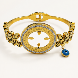 Luxury Gold-Plated Evil Eye Bracelet with Crystal Accents | Elegant Women's Jewelry