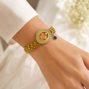 Luxury Gold-Plated Evil Eye Bracelet with Crystal Accents | Elegant Women's Jewelry