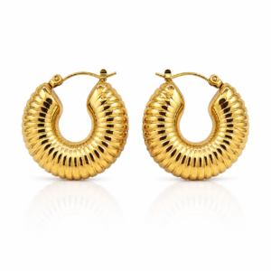 22K gold-tone plated ribbed hoop earrings