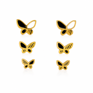 22K Gold-Tone Plated Black Butterfly Stud Earrings Set