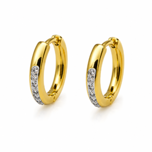 22K Gold-Tone Plated Crystal Huggie Hoop Earrings
