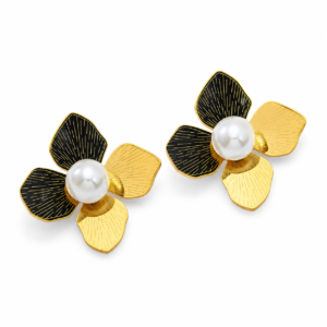 22K Gold-Tone Plated Floral Pearl Statement Earrings