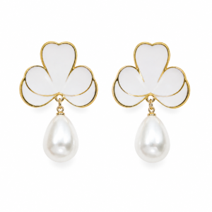22K gold-tone plated white floral pearl drop earrings