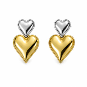 22K Gold-Tone Plated Two-Tone Double Heart Earrings